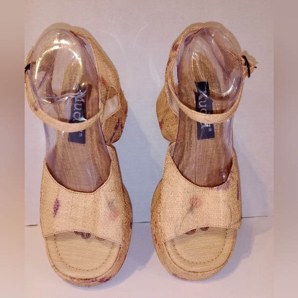 MUDD RAFIA FLORAL PLATFORM SANDALS‎ Retro Sz. 10 - Picture 3 of 11